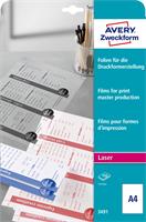 Fólia, matt, nyomólemezhez, A4, lézernyomtatóba, AVERY ZWECKFORM